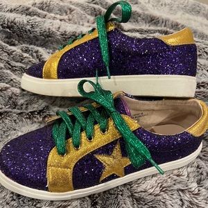 Size 9 Mardi Gras star glitter sneakers purple green gold